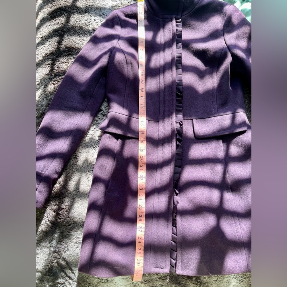 Banana Republic Royal Purple Wool Pea Coat Ruffle Detail Size XS - Picture 7 of 7
